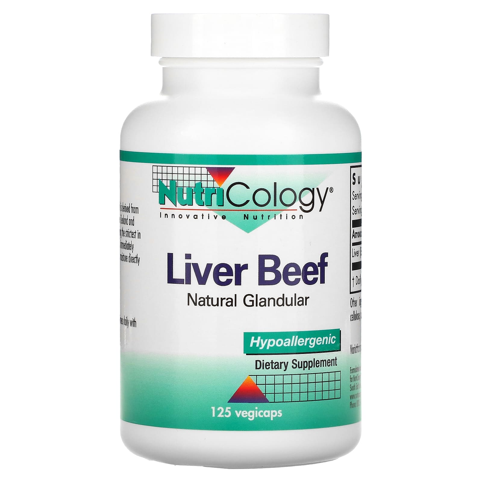 Nutricology, Liver 500 mg, 125 Capsules UPC 713947504707 | Hilife Vitamins