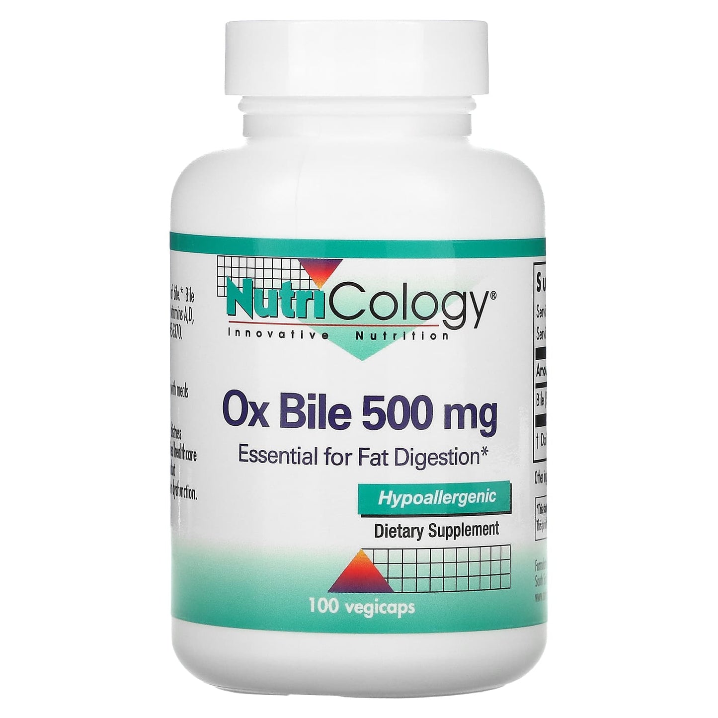 Nutricology, Ox Bile 500 mg, 100 Vegicaps UPC 713947508507 | Hilife Vitamins