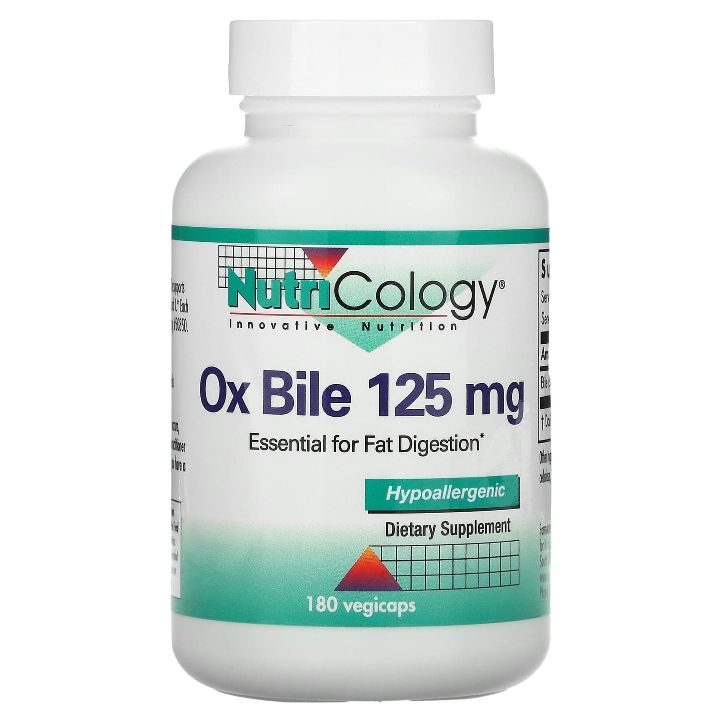 Nutricology, Ox Bile 125 mg, 180 Capsules UPC 713947563704 | Hilife Vitamins