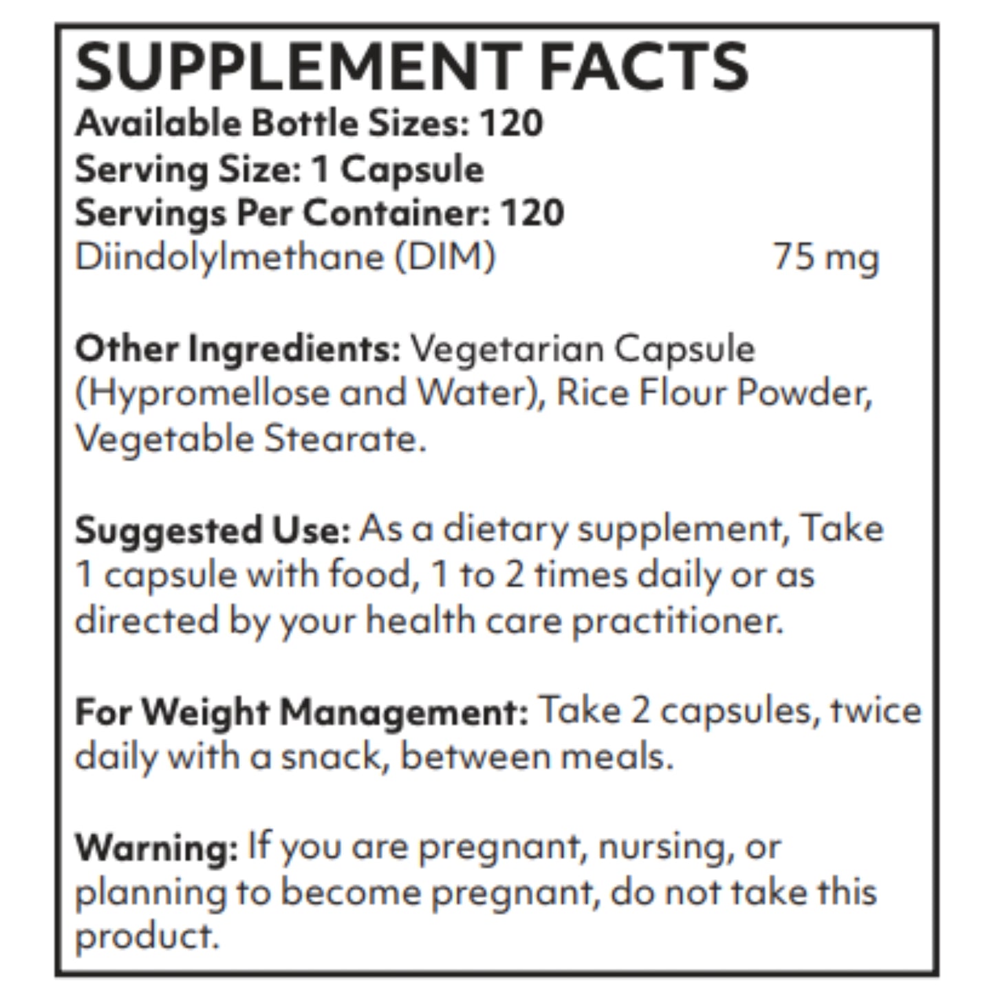 Nutritional Frontiers, DIM, 120 Vegetarian Capsules UPC 815317017296 | Hilife Vitamins
