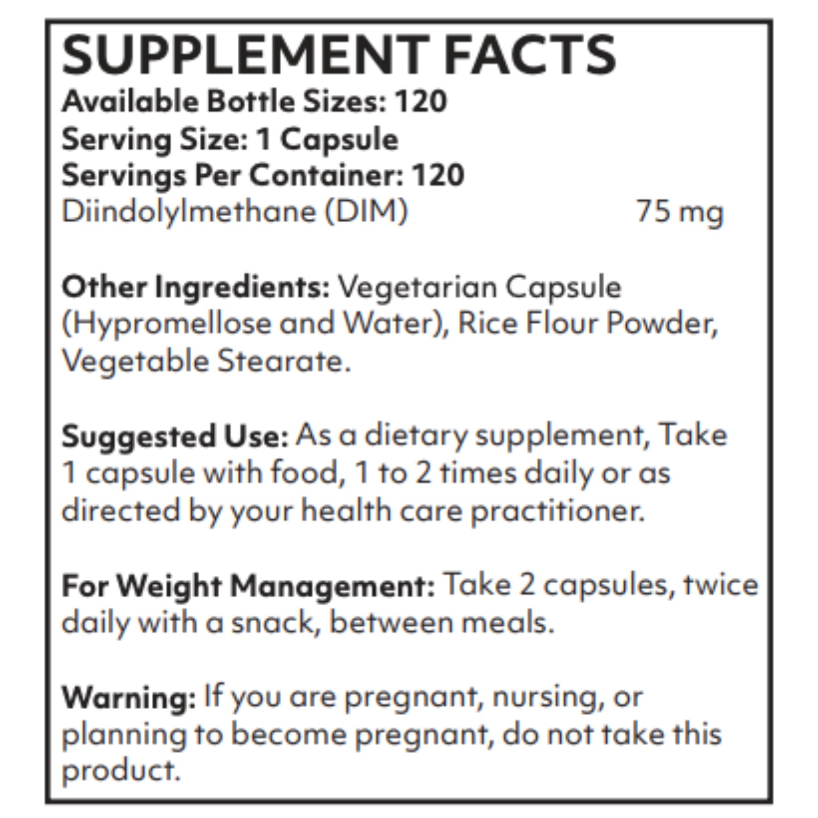 Nutritional Frontiers, DIM, 120 Vegetarian Capsules UPC 815317017296 | Hilife Vitamins