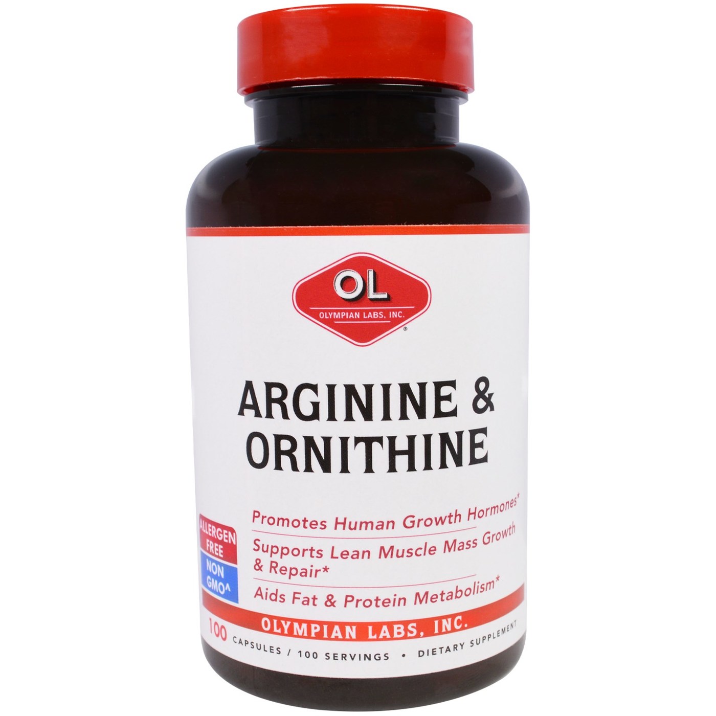 Olympian Labs, Arginine 500 mg & Ornithine 250 mg, 100 Capsules - 710013000170 | Hilife Vitamins