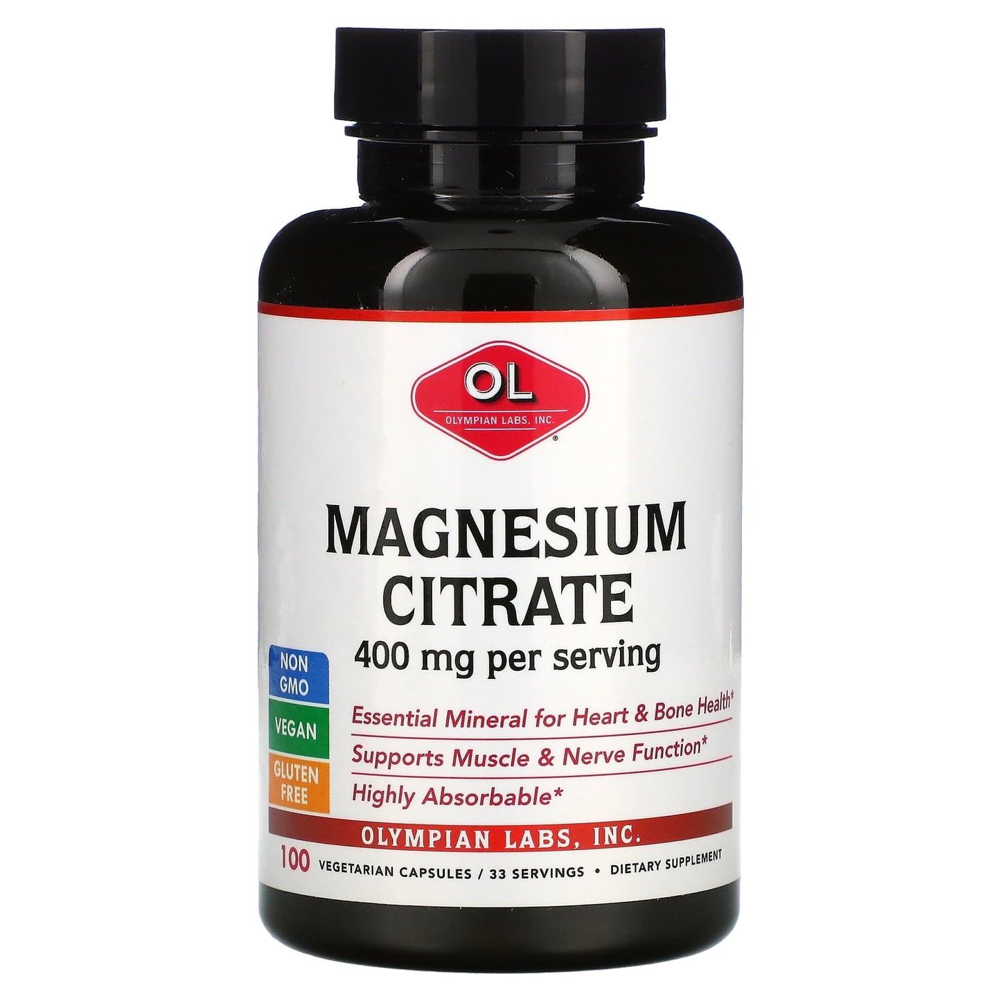 Olympian Labs, Magnesium Citrate 400mg, 100 Capsules UPC 710013003966 | HiLife Vitamins