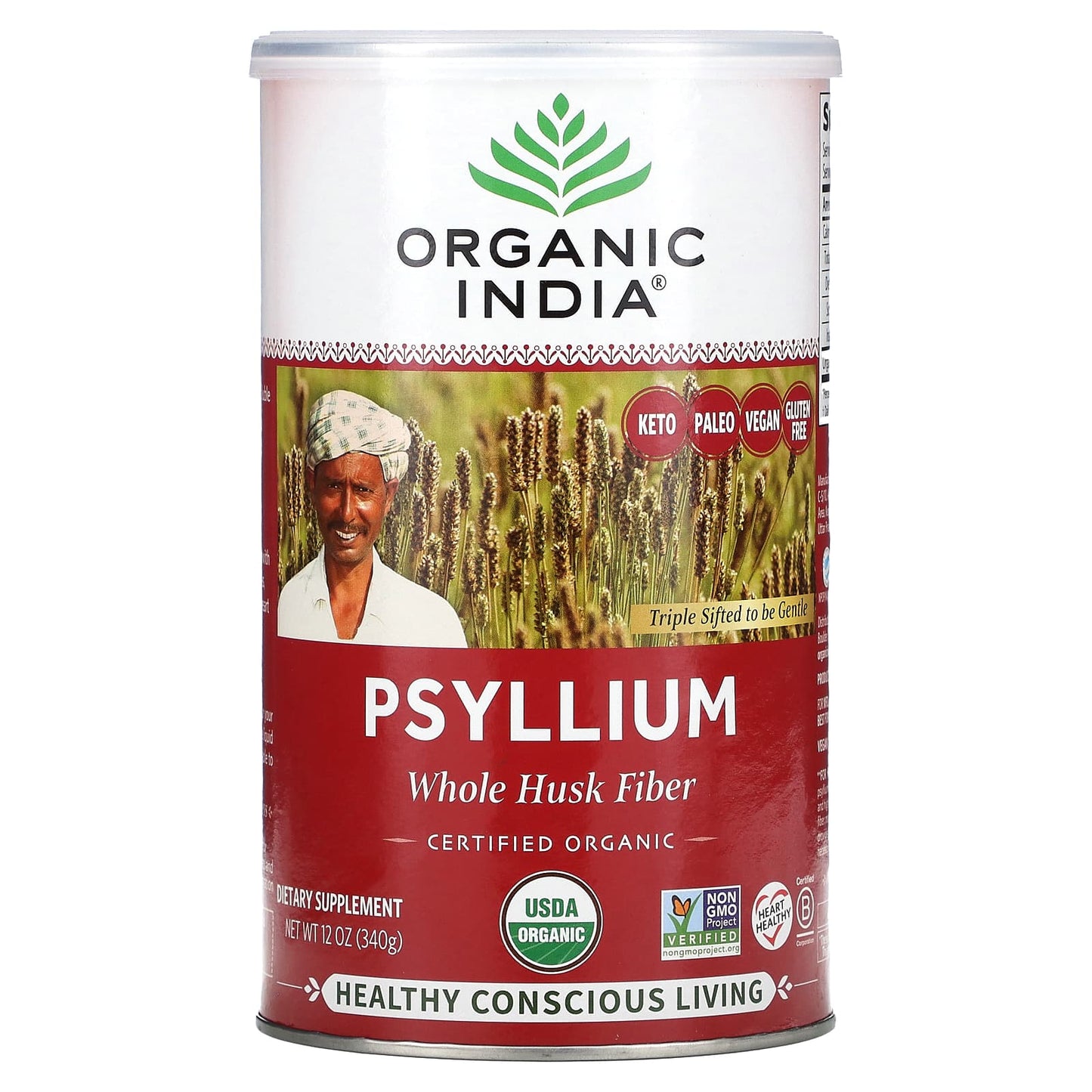 Organic India, Organic Fiber Harmony Blend Whole Husk Psyllium, 12 Oz UPC 801541107612 | Hilife Vitamins