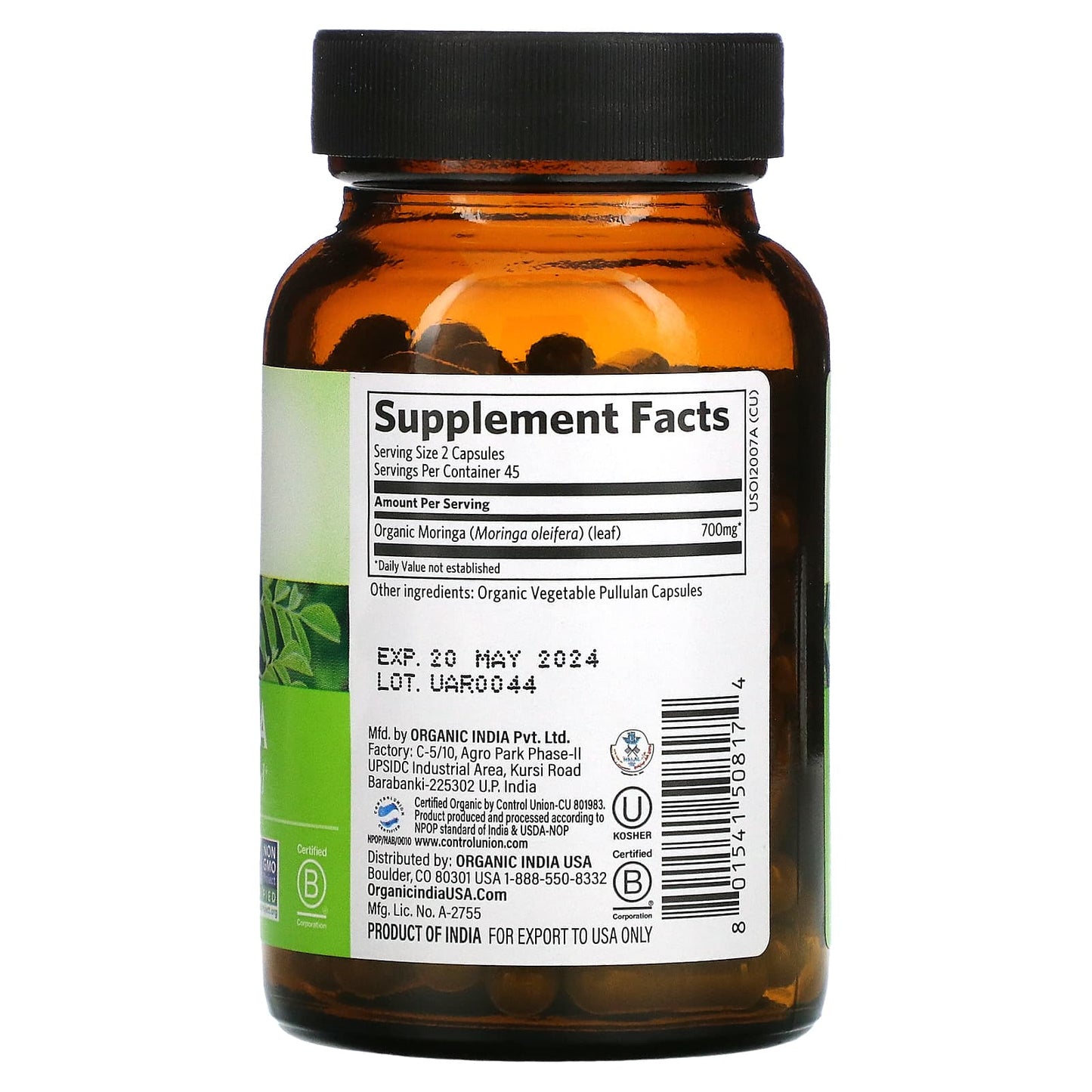 Organic India, Organic Moringa, 90 Vegetarian Capsules UPC 801541508174 | Hilife Vitamins