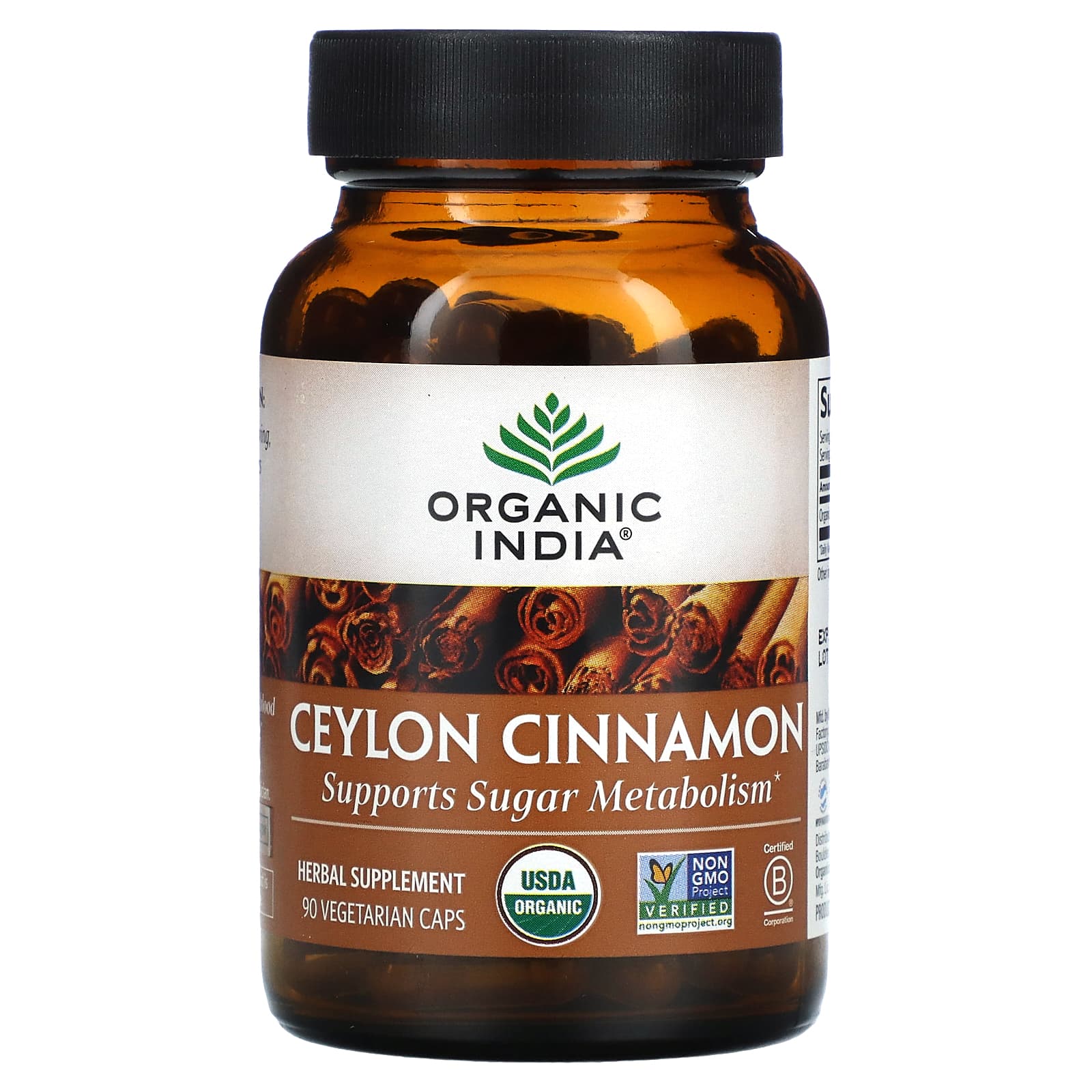 Organic India, Ceylon Cinnamon, 90 Vegetarian Capsules UPC 801541512584 | Hilife Vitamins