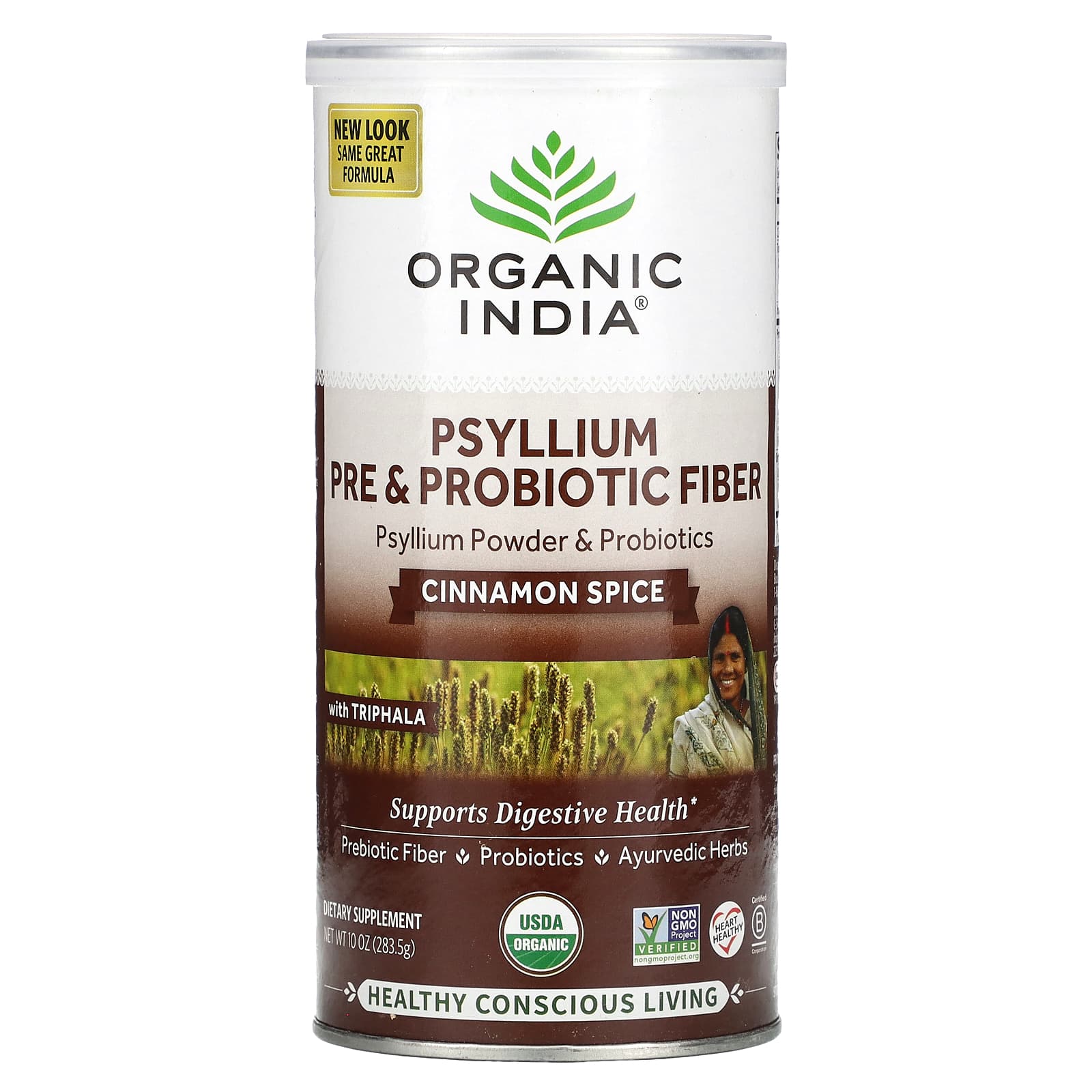 Organic India, psyllium pre & probiotic fiber cinnamon spice, 10 Oz UPC 801541517268 | HiLife Vitamins