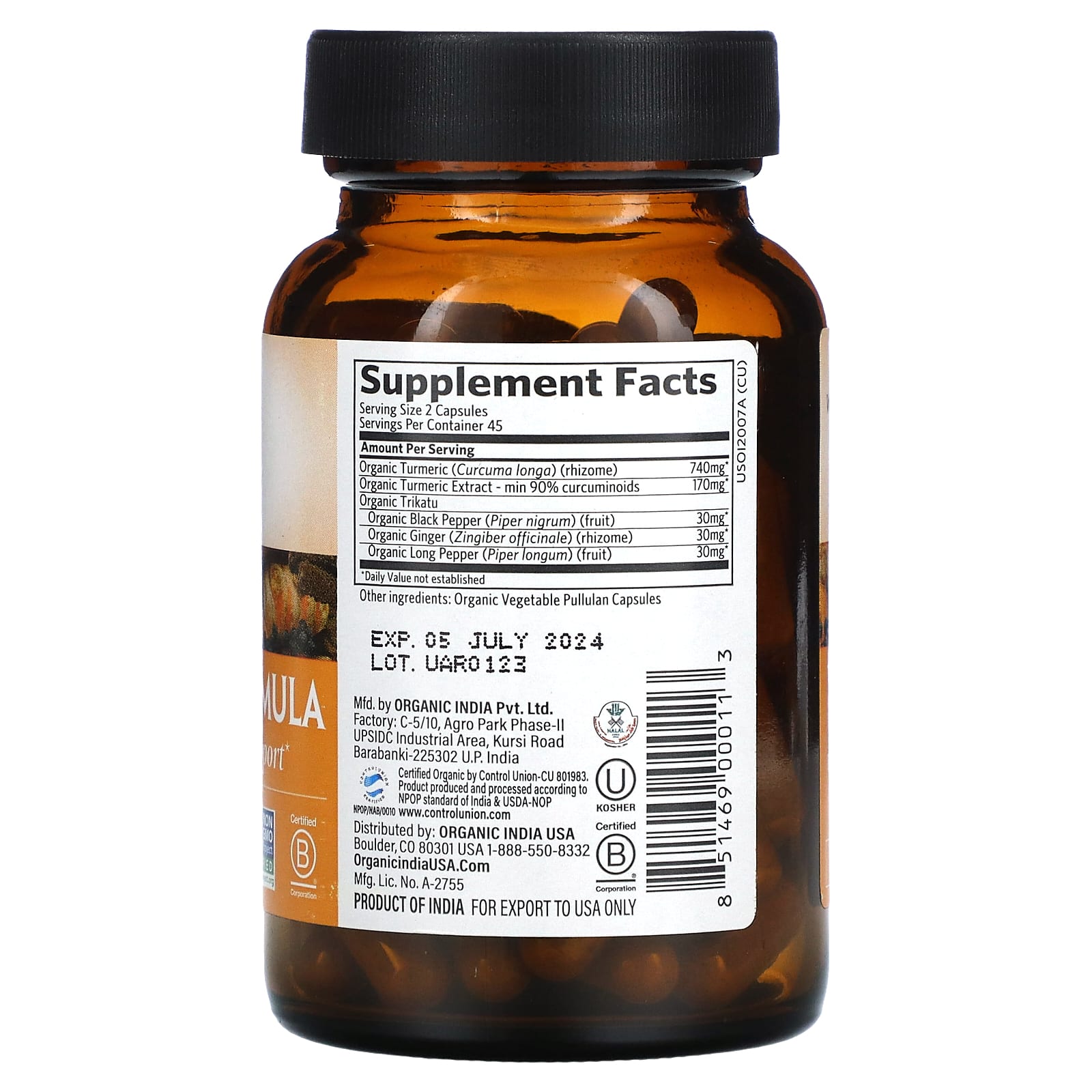 Organic India, Turmeric Formula, 90 Vegetarian Capsules UPC 851469000113 | Hilife Vitamins