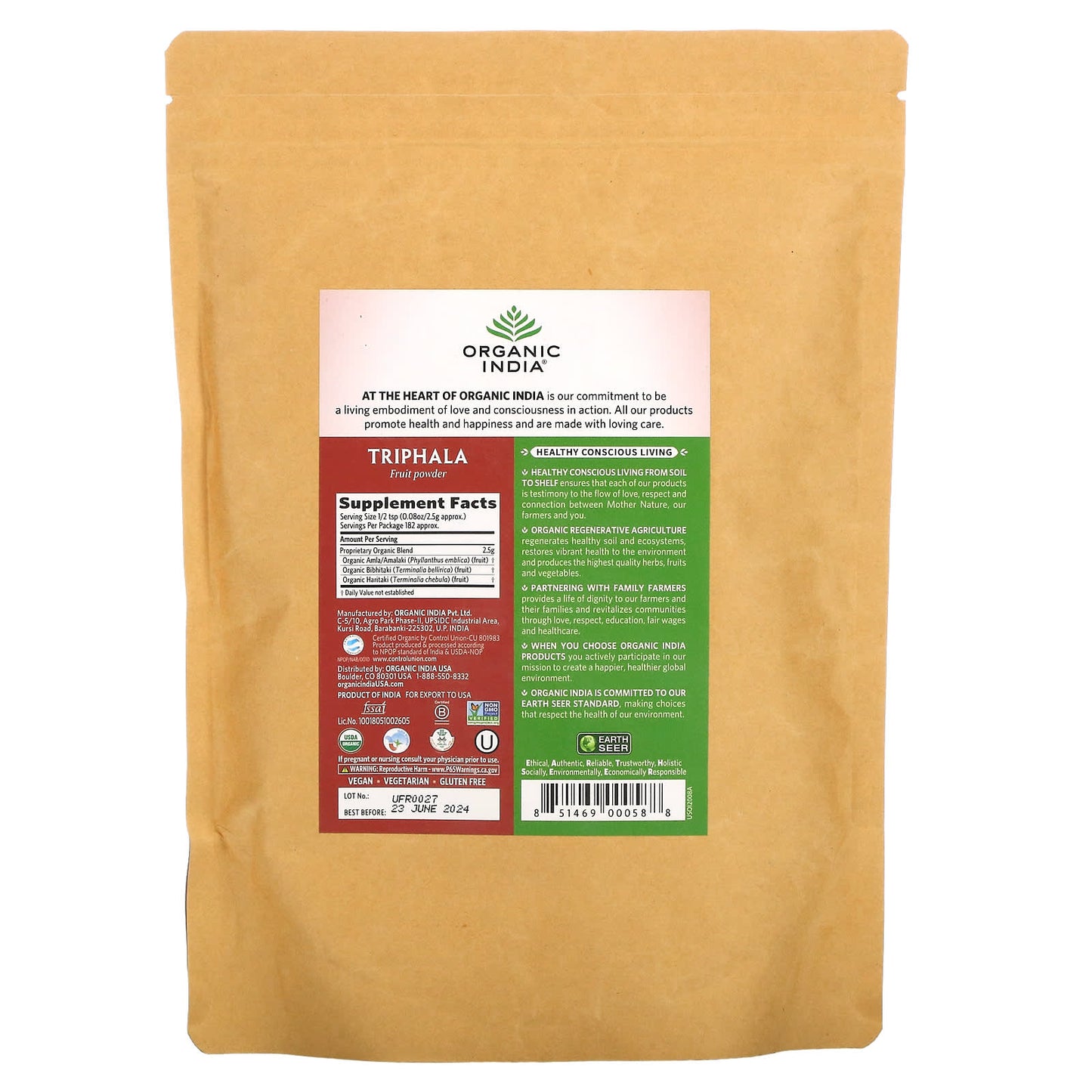 Organic India, Bulk Herb Triphala Powder, 1 UPC 851469000588 | Hilife Vitamins