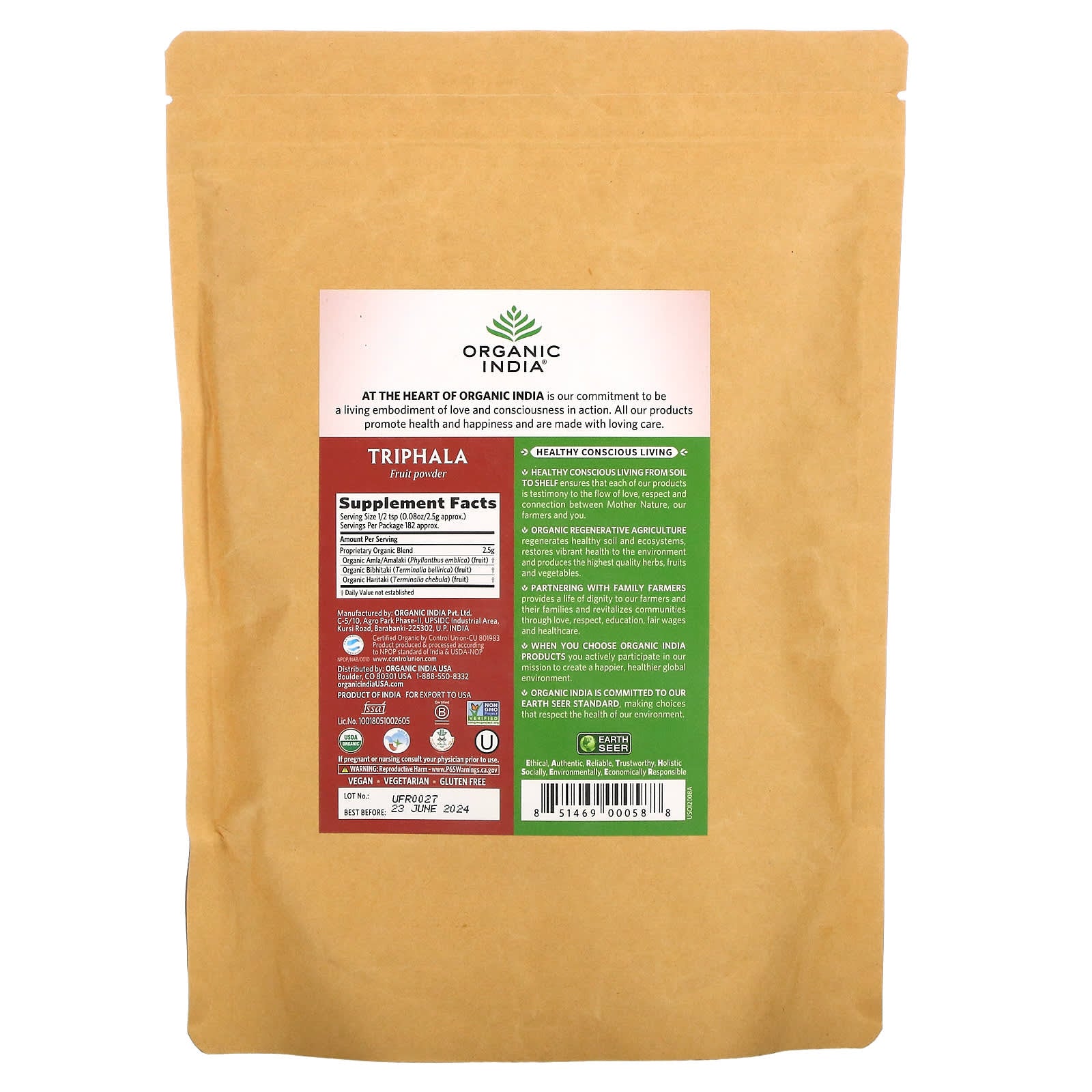 Organic India, Bulk Herb Triphala Powder, 1 UPC 851469000588 | Hilife Vitamins