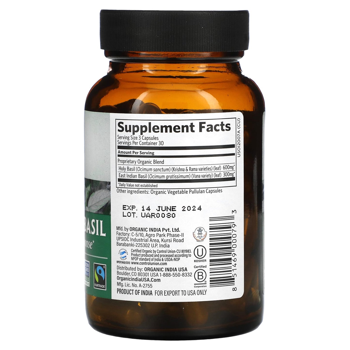 Organic India, Tulsi Holy Basil, 90 Vegetarian Capsules UPC 851469000793 | Hilife Vitamins