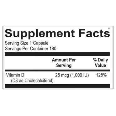 Ortho Molecular, Vitamin D 1,000 IU, 180 Capsules UPC 615033001087 | Hilife Vitamins
