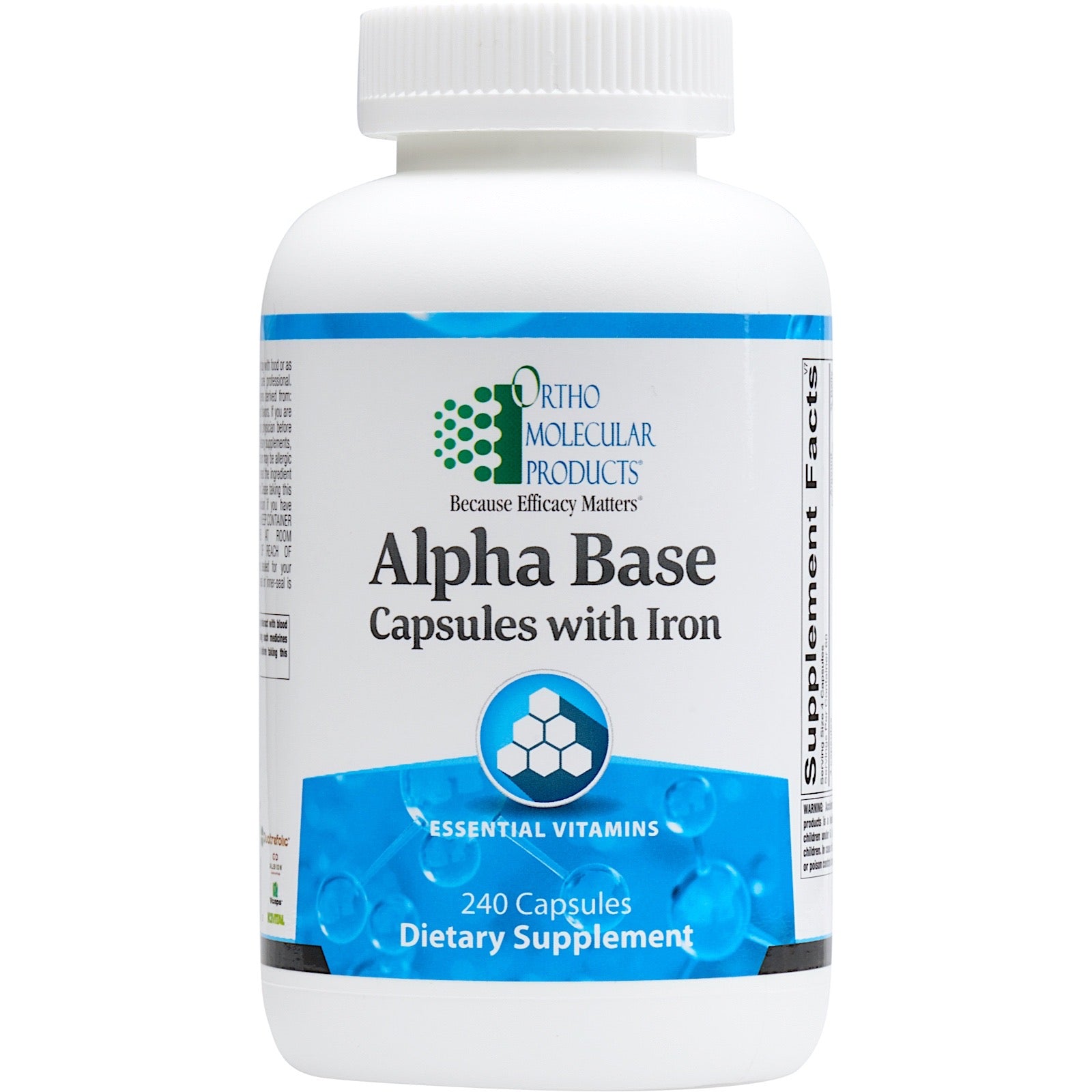 Ortho Molecular, Alpha Base With Iron, 240 Capsules UPC 615033001513 | HiLife Vitamins