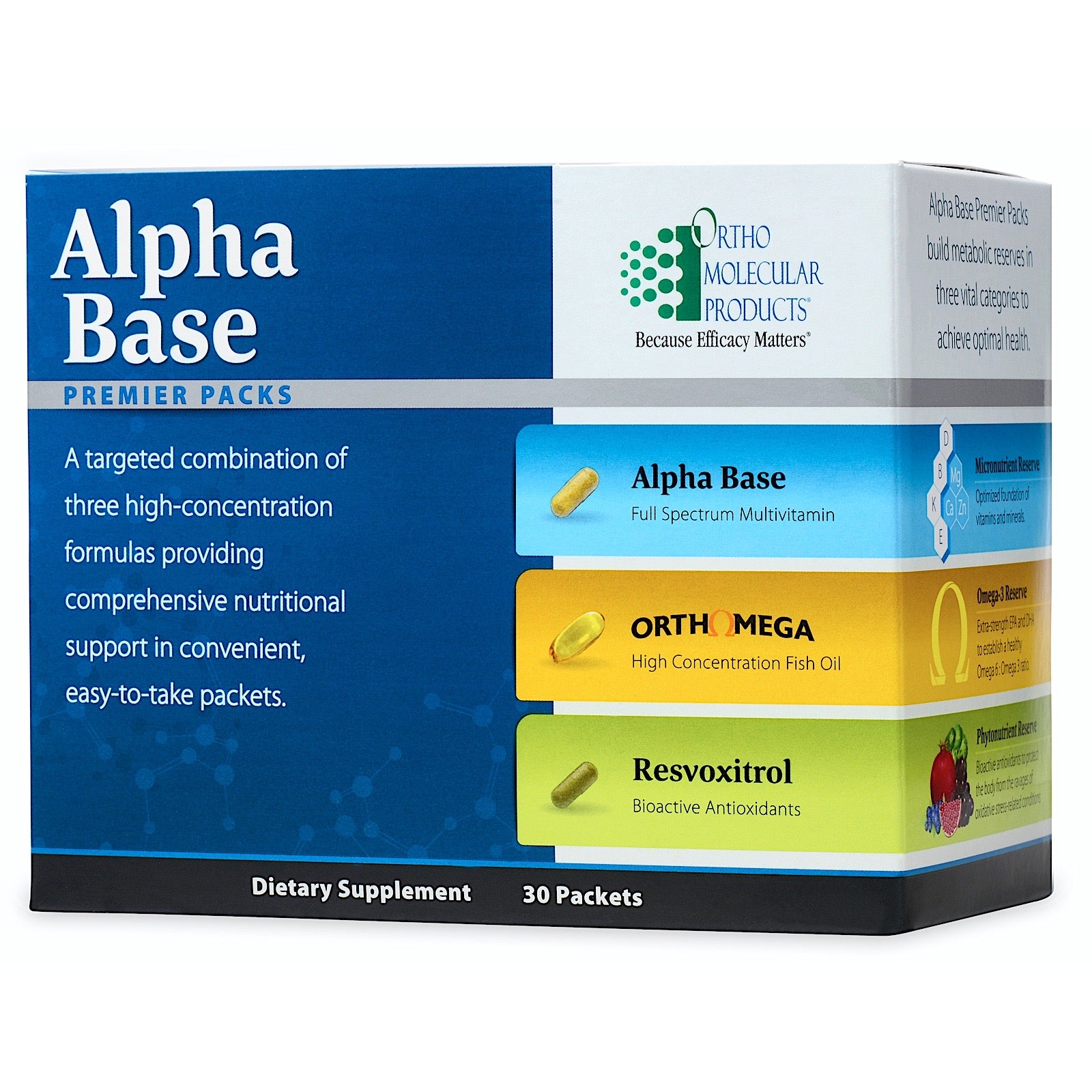 Ortho Molecular, ALPHA BASE PREMIER PACKS, 30 Capsules UPC 615033004552 | HiLife Vitamins
