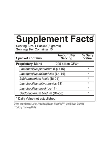 Ortho Molecular, ProBiotic 225 billion CFU, 15 Packets UPC 615033004705 | HiLife Vitamins
