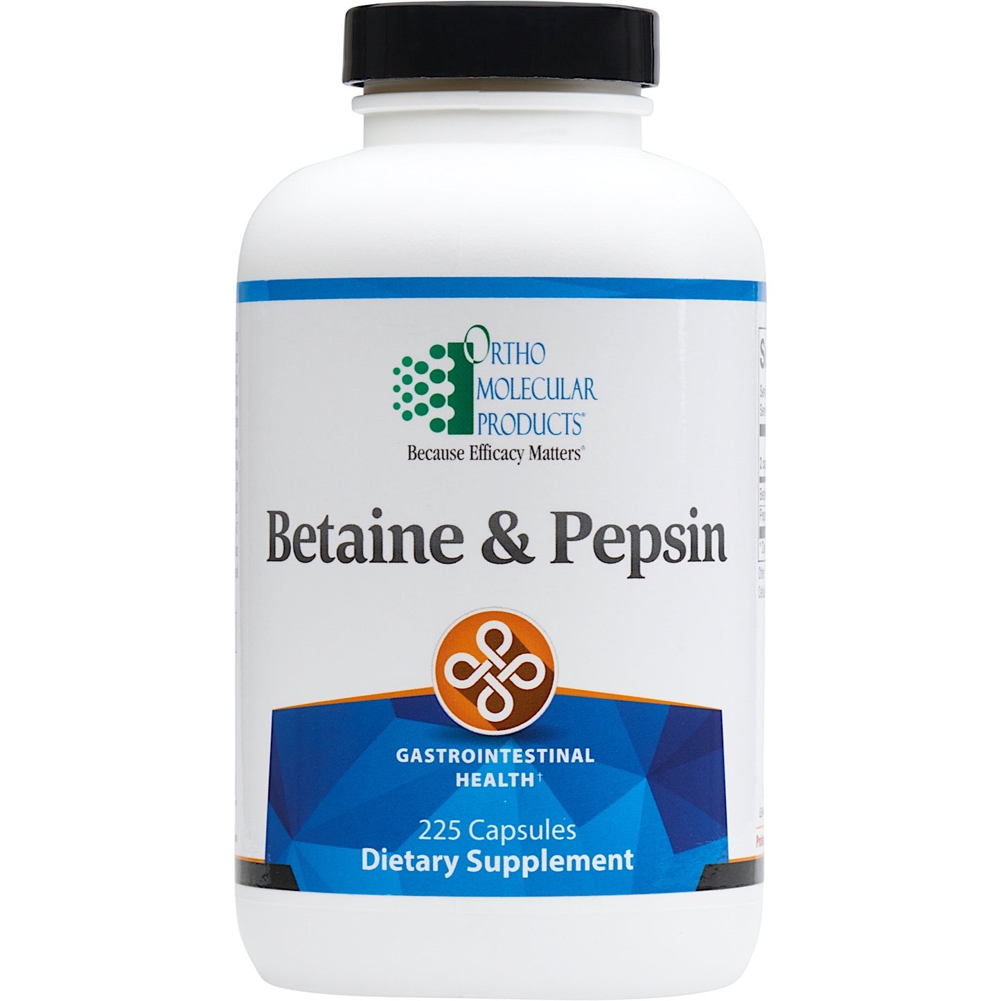Ortho Molecular, BETAINE & PEPSIN, 225 Capsules UPC 615033005436 | HiLife Vitamins