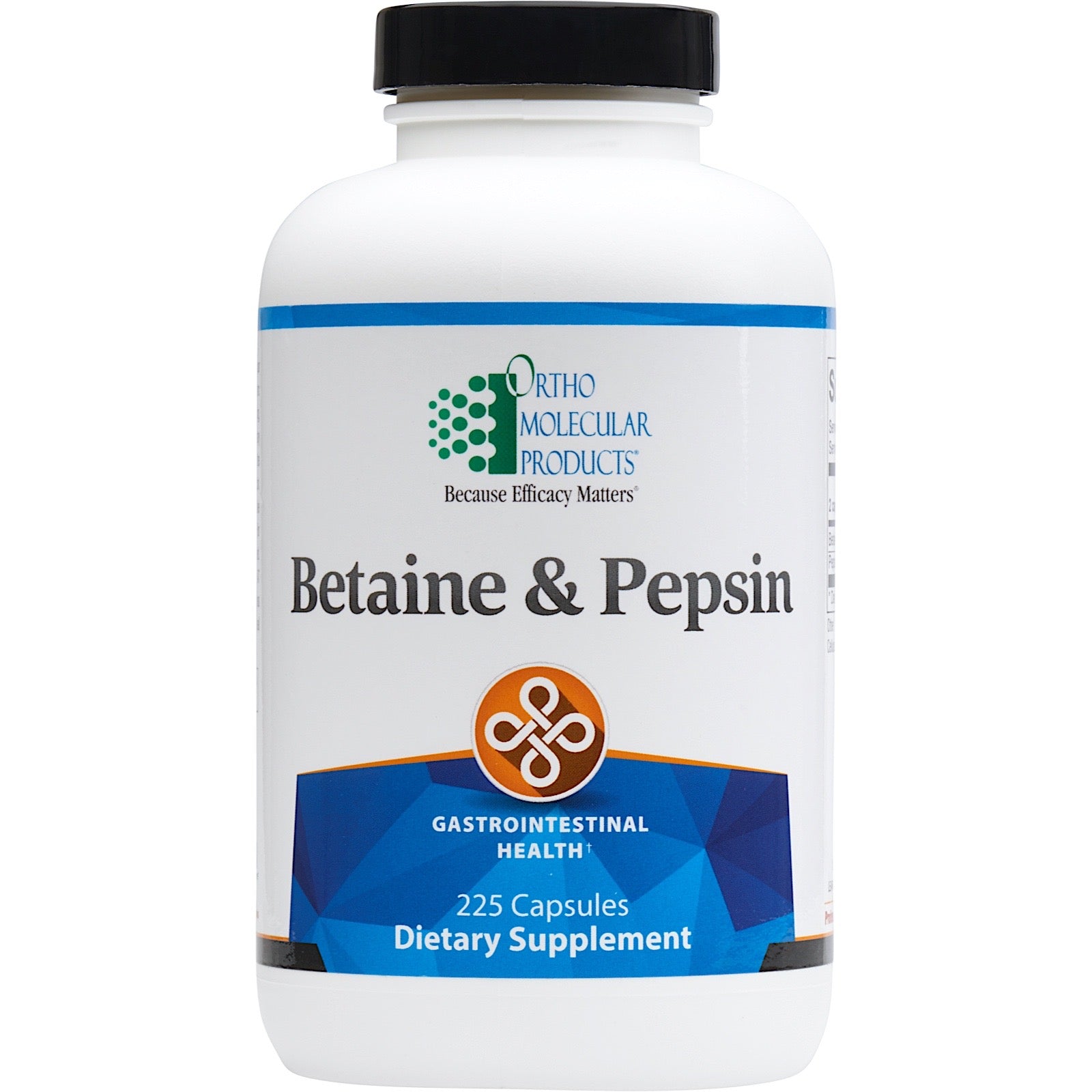 Ortho Molecular, BETAINE & PEPSIN, 225 Capsules UPC 615033005436 | HiLife Vitamins