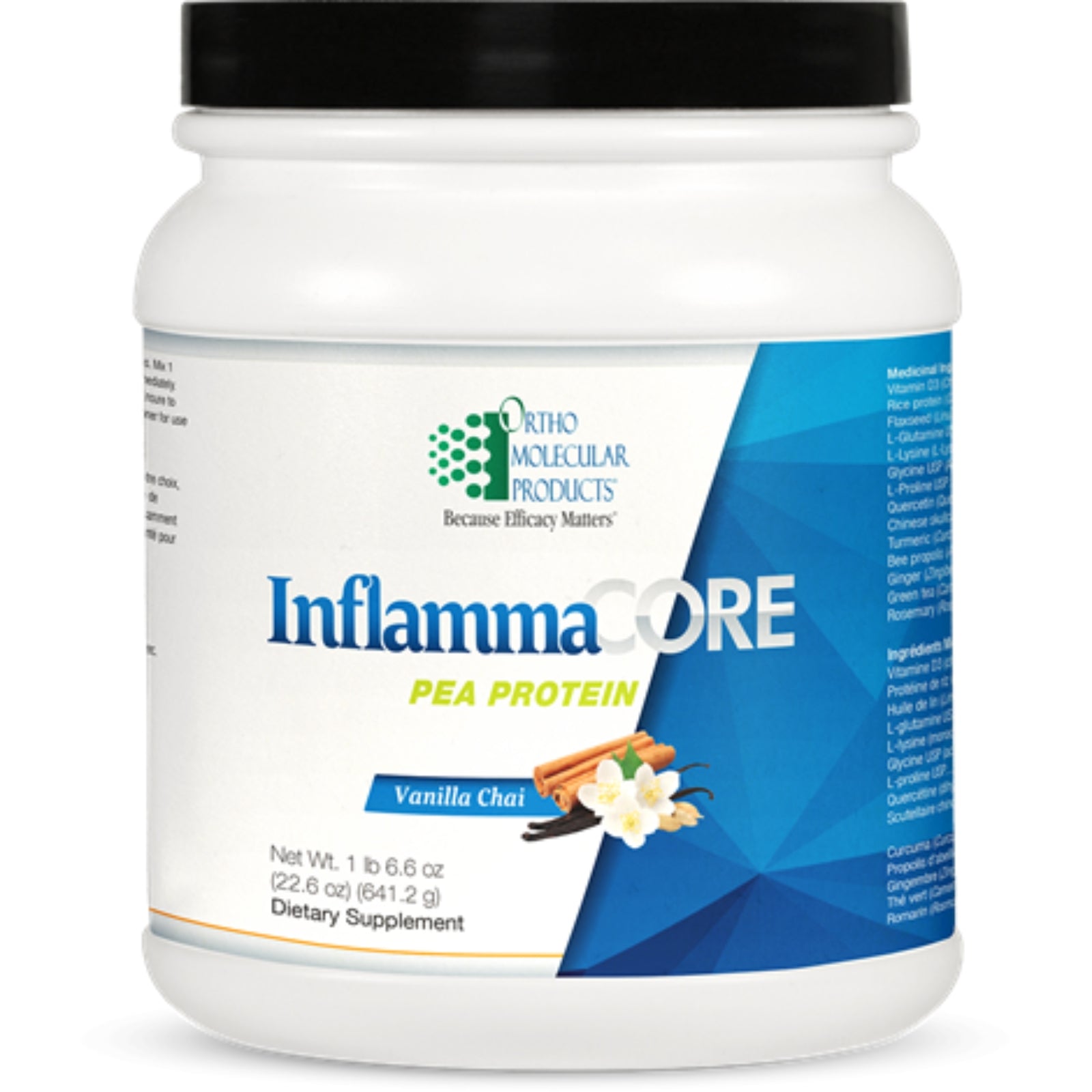 Ortho Molecular, InflammaCORE Vanilla Chai with Pea Protein, 22.6 oz (641.2 g) UPC 615033006747 | HiLife Vitamins
