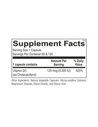Ortho Molecular, Vitamin D 5000 IU, 120 Capsules UPC 615033011161 | HiLife Vitamins