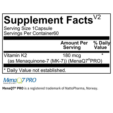 Ortho Molecular, Vitamin K2 180 mcg, 60 Capsules UPC 615033011604 | Hilife Vitamins