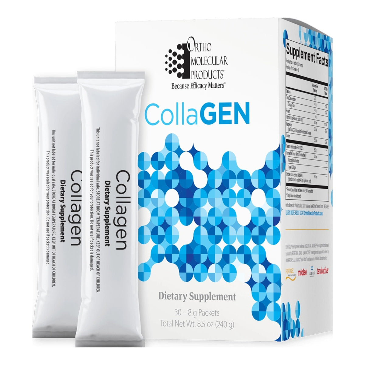 Ortho Molecular, CollaGEN Stick Packs, 30 - 8 g Packets UPC 615033013332 | Hilife Vitamins