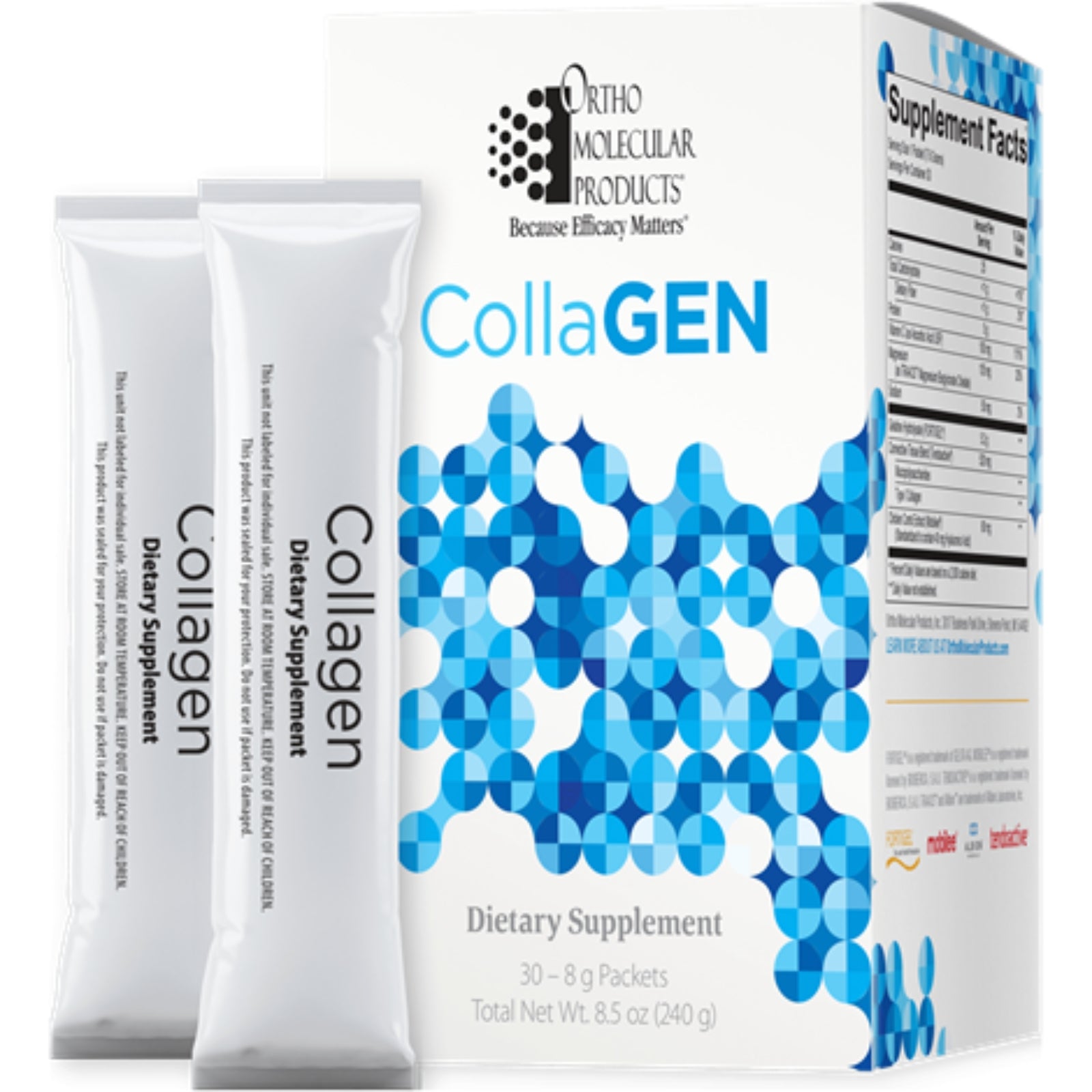 Ortho Molecular, CollaGEN Stick Packs, 30 - 8 g Packets UPC 615033013332 | HiLife Vitamins