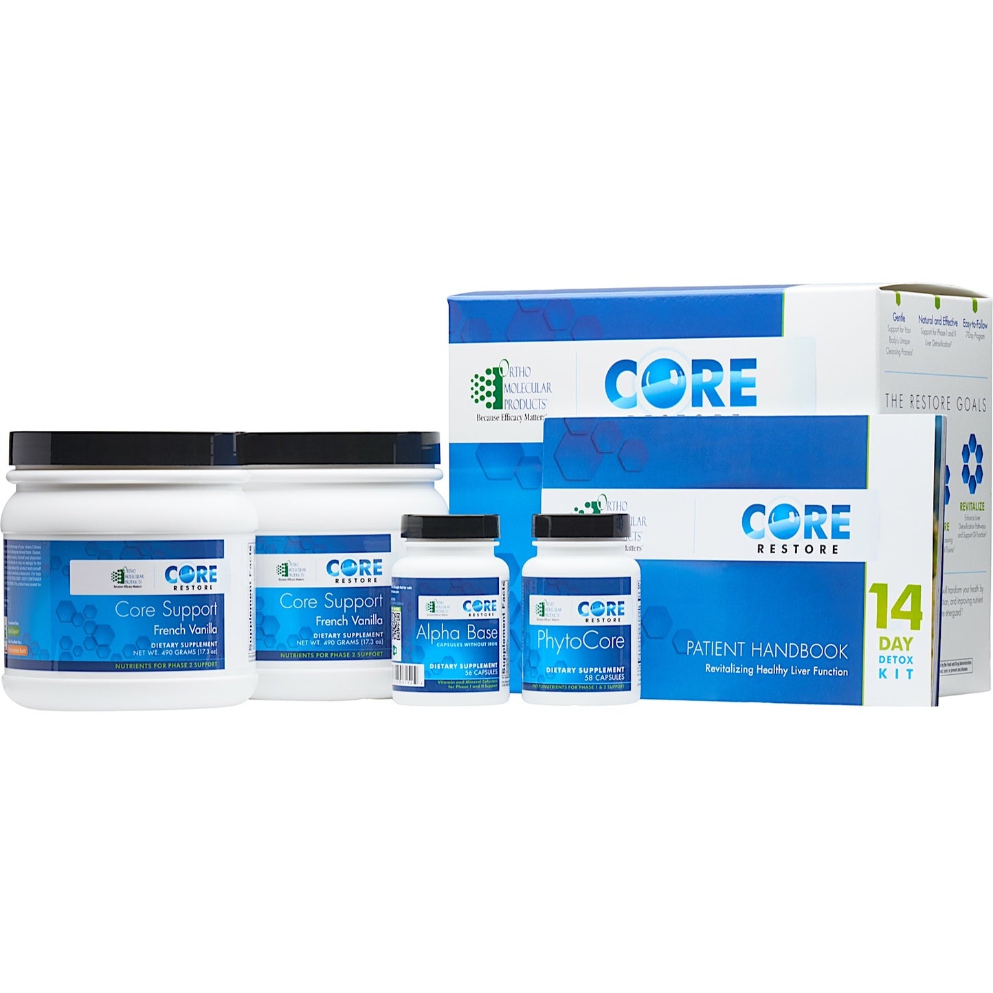 Ortho Molecular, Core Restore 14-Day Detox Kit, French Vanilla Flavor UPC 615033016906 | HiLife Vitamins