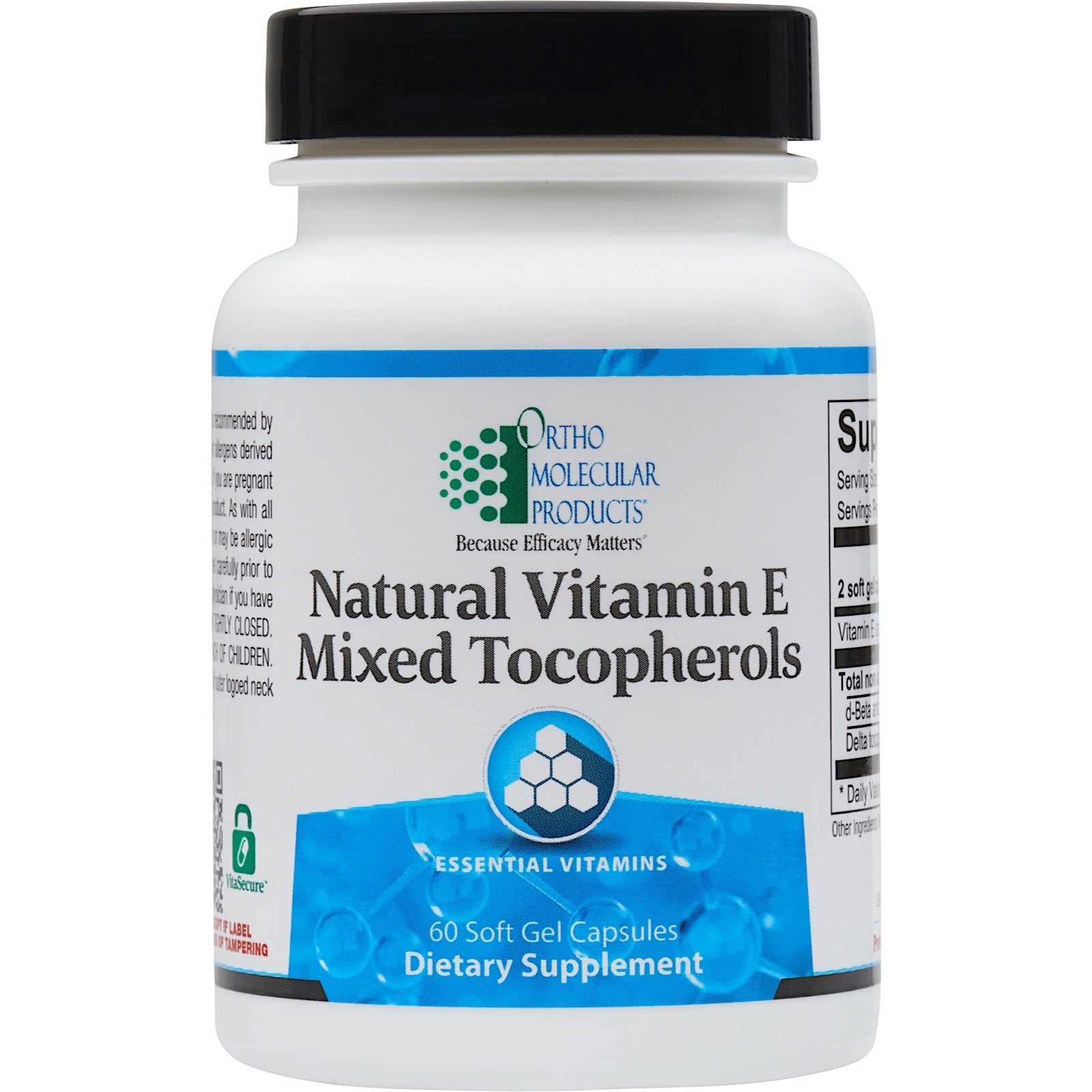 Ortho Molecular, Natural Vitamin E Mixed Tocopherols, 60 Softgels UPC 615033021313 | HiLife Vitamins
