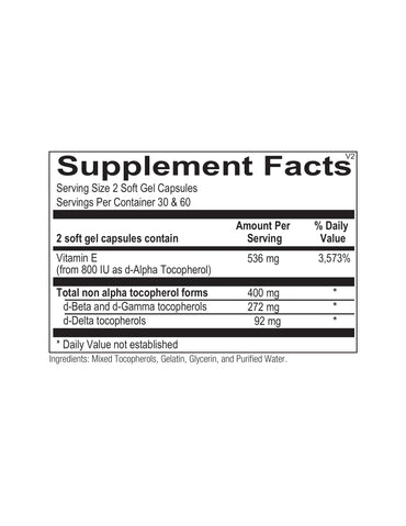 Ortho Molecular, Natural Vitamin E Mixed Tocopherols, 120 Softgels UPC 615033031312 | HiLife Vitamins