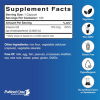 Patient One, Vitamin D3 5000, 120 Vegetable Capsules UPC 853959004298 | Hilife Vitamins