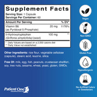 Patient One, 5 HTP 100mg w/Vitamin B6, 60 Vegetable Capsules UPC 853959004557 | Hilife Vitamins