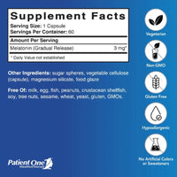 Patient One, Melatonin 3 mg Gradual Release, 60 Vegetable Capsules UPC 853959004601 | Hilife Vitamins