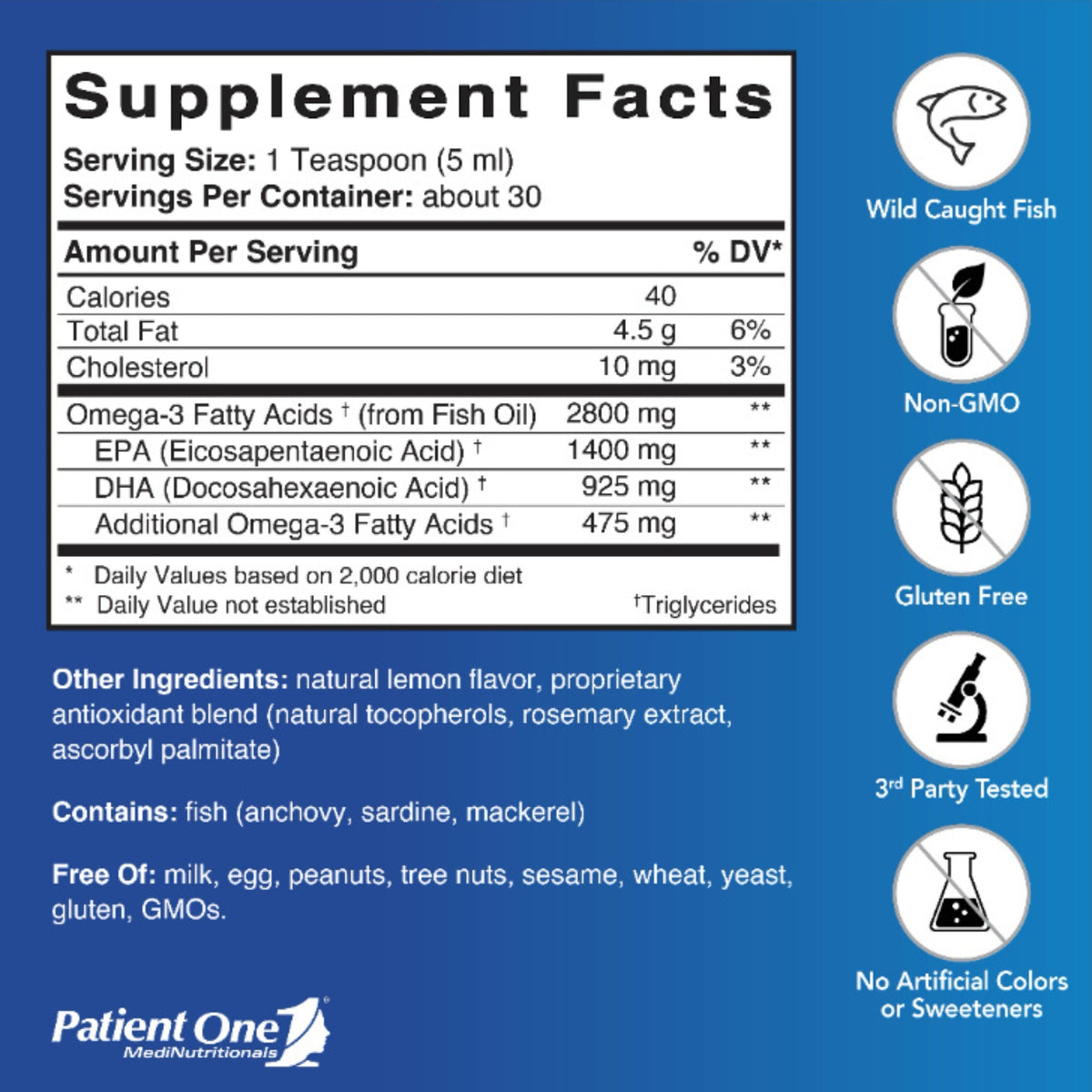Patient One, Omega 2800, 150 ml Liquid UPC 853959004823 | Hilife Vitamins