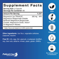 Patient One, Magnesium Chelate 200mg, 120 Vegetable Capsules UPC 853959004908 | Hilife Vitamins