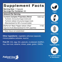 Patient One, Turmeric Curcumin 1000mg, 60 Vegetable Capsules UPC 859782006089 | Hilife Vitamins