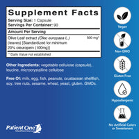 Patient One, Olive Leaf Extract, 90 Vegetable Capsules UPC 859782006102 | Hilife Vitamins