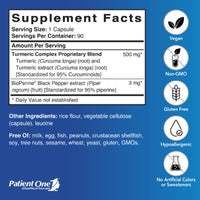 Patient One, Turmeric Curcumin 500mg, 90 Vegetable Capsules UPC 859782006188 | Hilife Vitamins