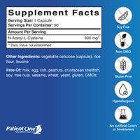 Patient One, NAC 600 mg, 90 Vegetable Capsules UPC 859782006676 | Hilife Vitamins