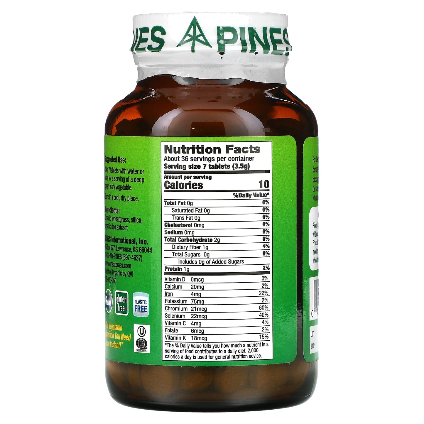 Pines, Wheat Grass 500mg, 250 Tablets UPC 043952000025 | Hilife Vitamins