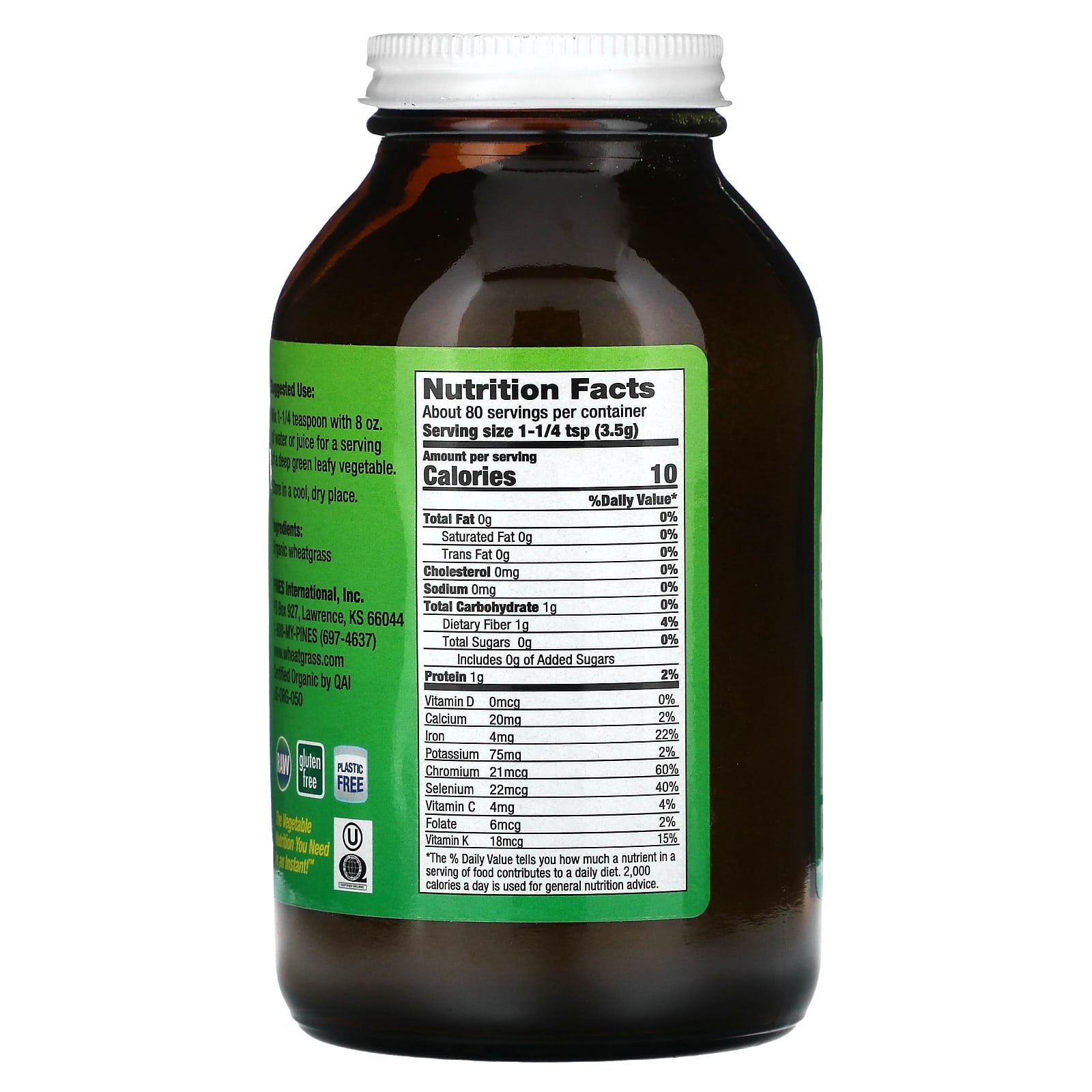 Pines, Wheat Grass Powder 100%, 10 Oz Ounces UPC 043952000100 | Hilife Vitamins