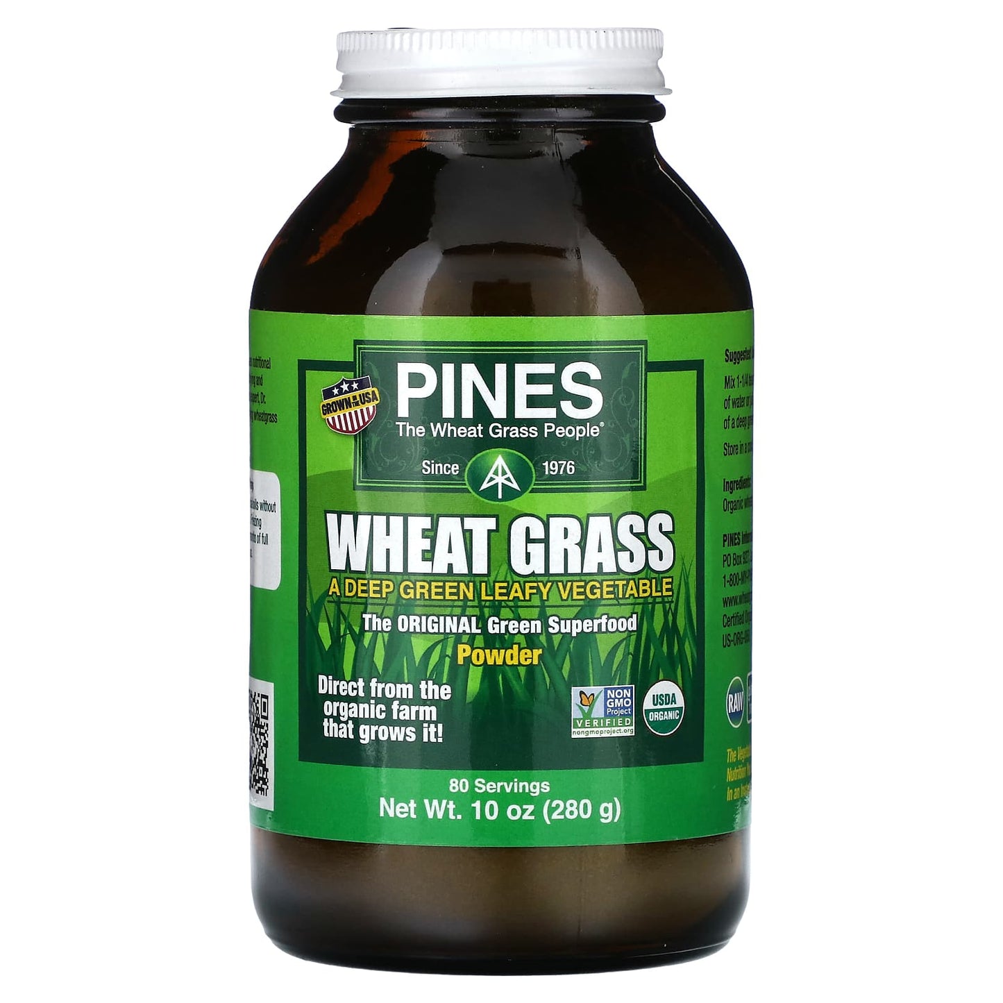 Pines, Wheat Grass Powder 100%, 10 Oz Ounces UPC 043952000100 | Hilife Vitamins