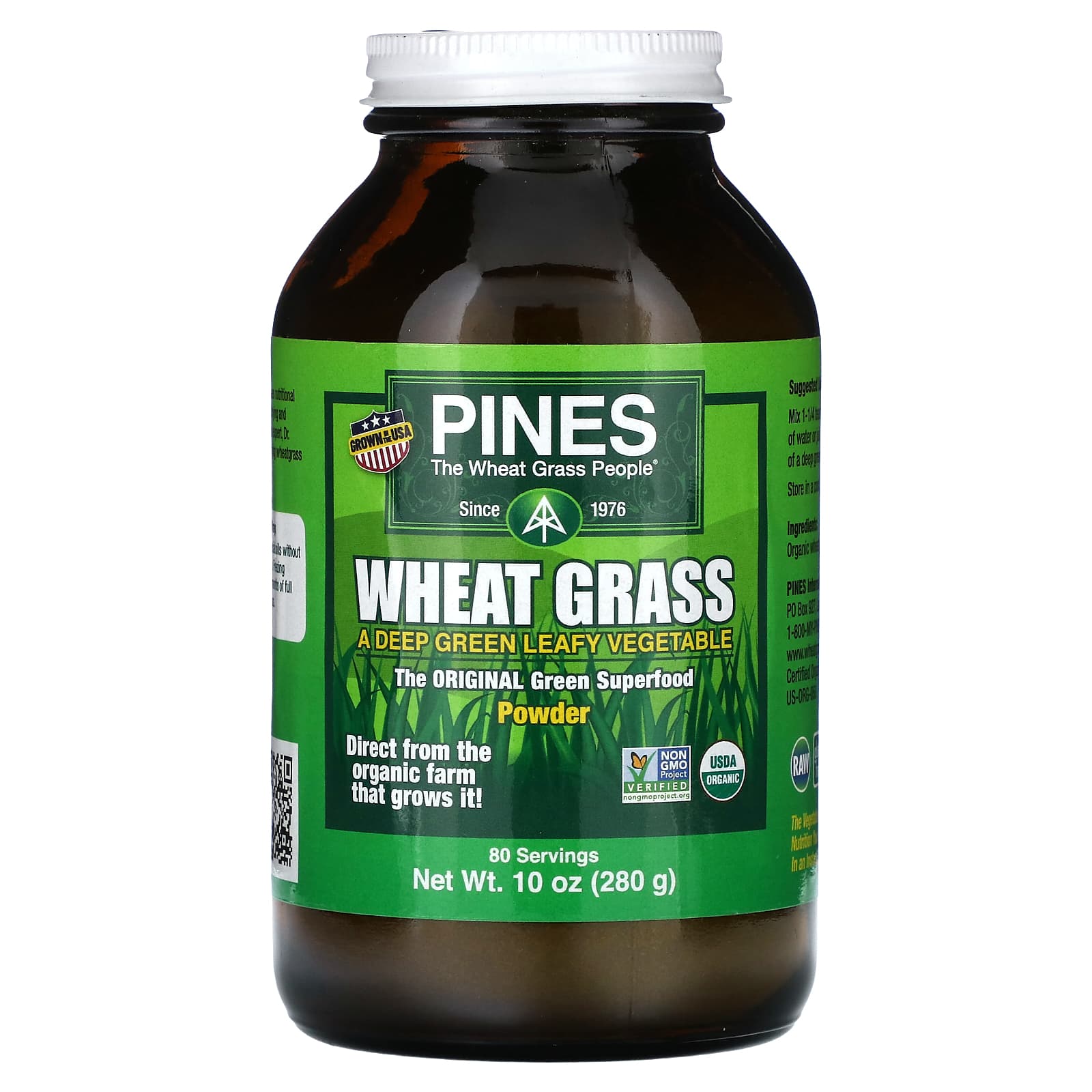 Pines, Wheat Grass Powder 100%, 10 Oz Ounces UPC 043952000100 | Hilife Vitamins