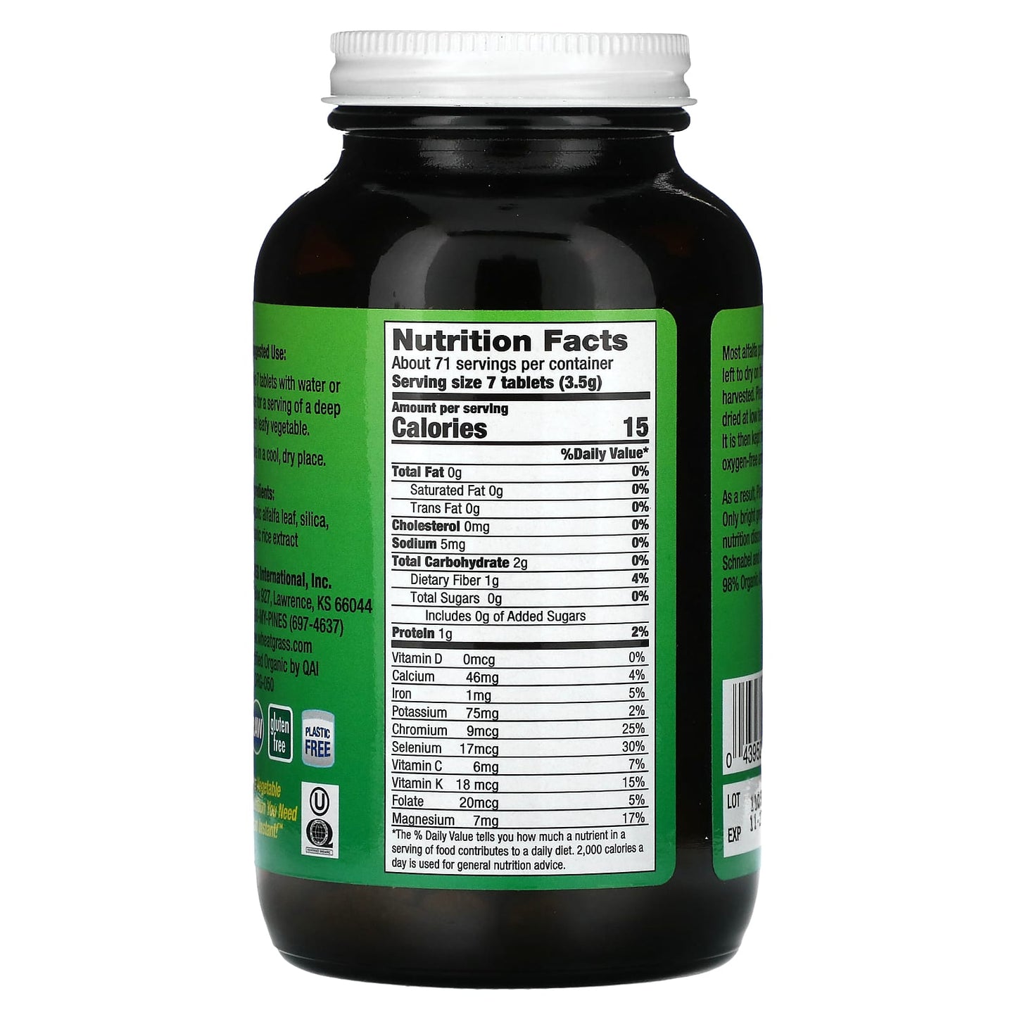 PINES WHEAT GRASS, Alfalfa, 500 TABLET UPC 043952000216 | Hilife Vitamins