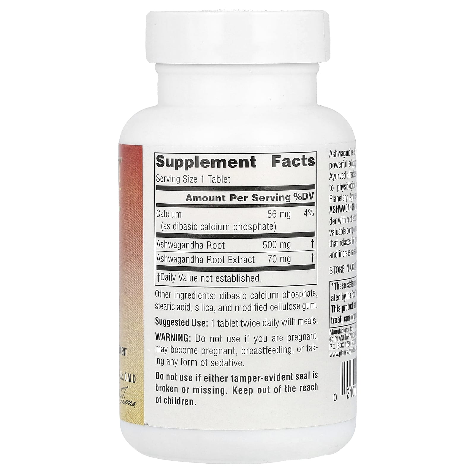 PLANETARY AYURVEDICS, Ashwagandha, Full Spectrum™ 570 mg, 60 TABLET UPC 021078106951 | HiLife Vitamins