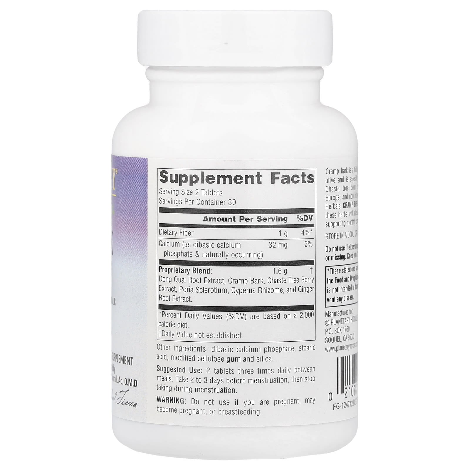 Planetary Herbals, Cramp Bark Comfort™ 800 mg, 60 Tablets UPC 021078100171 | HiLife Vitamins