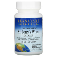 Planetary Herbals, St. John's Wort Extract, Full Spectrum™ 600 mg, 60 Tablets - 021078103042 | Hilife Vitamins