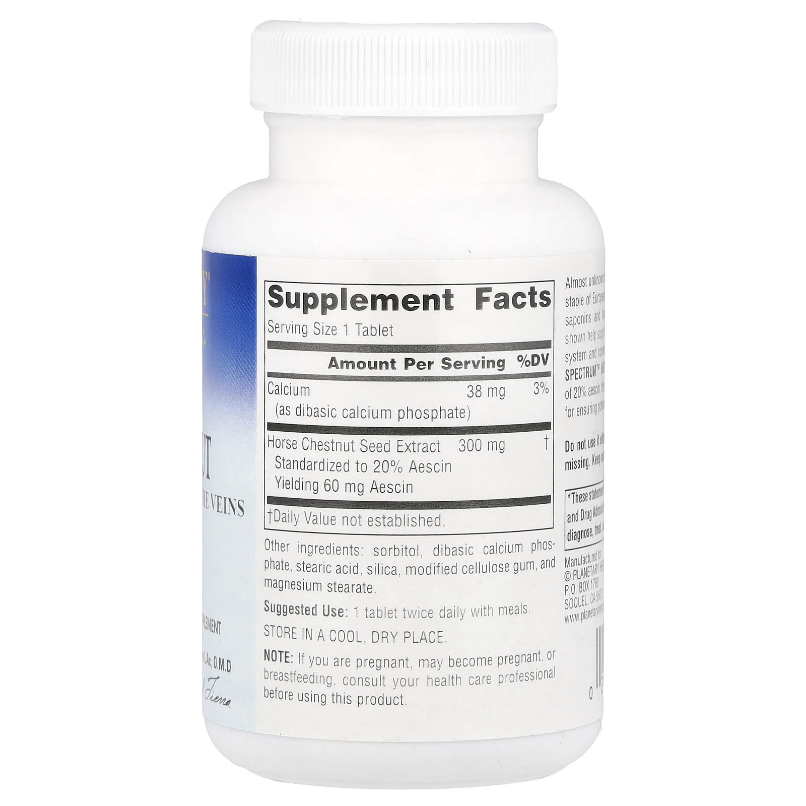Planetary Herbals, Horse Chestnut, Full Spectrum™ 300 mg, 120 Tablets UPC 021078103912 | Hilife Vitamins