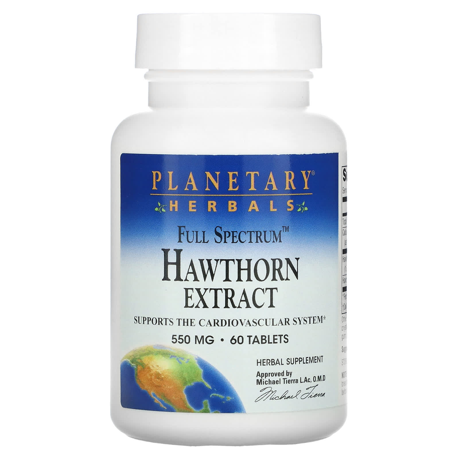 Planetary Herbals, Full Spectrum Hawthorn Extract, 550 mg, 60 Tablets UPC 021078103967 | HiLife Vitamins