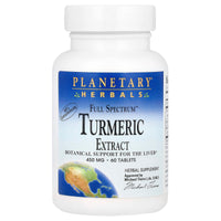 Planetary Herbals, Turmeric Extract, Full Spectrum™ 450 mg, 60 Tablets UPC 021078103981 | Hilife Vitamins
