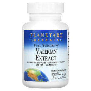 Planetary Herbals, Valerian Extract, Full Spectrum, 650 mg, 60 Tablets - 021078104070 | Hilife Vitamins